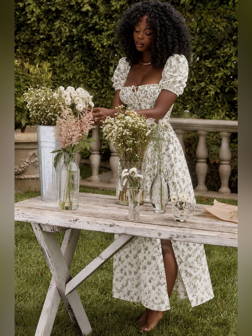 House Of Cb Tallulah Garden Print Puff Sleeve Midi Sundress